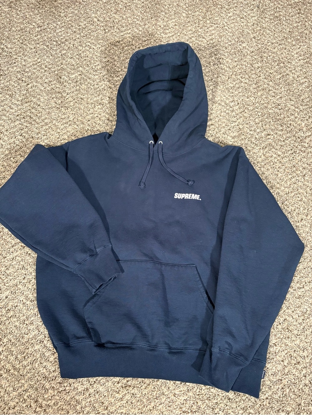 Supreme Navy Hoodie with Small White Chest Logo